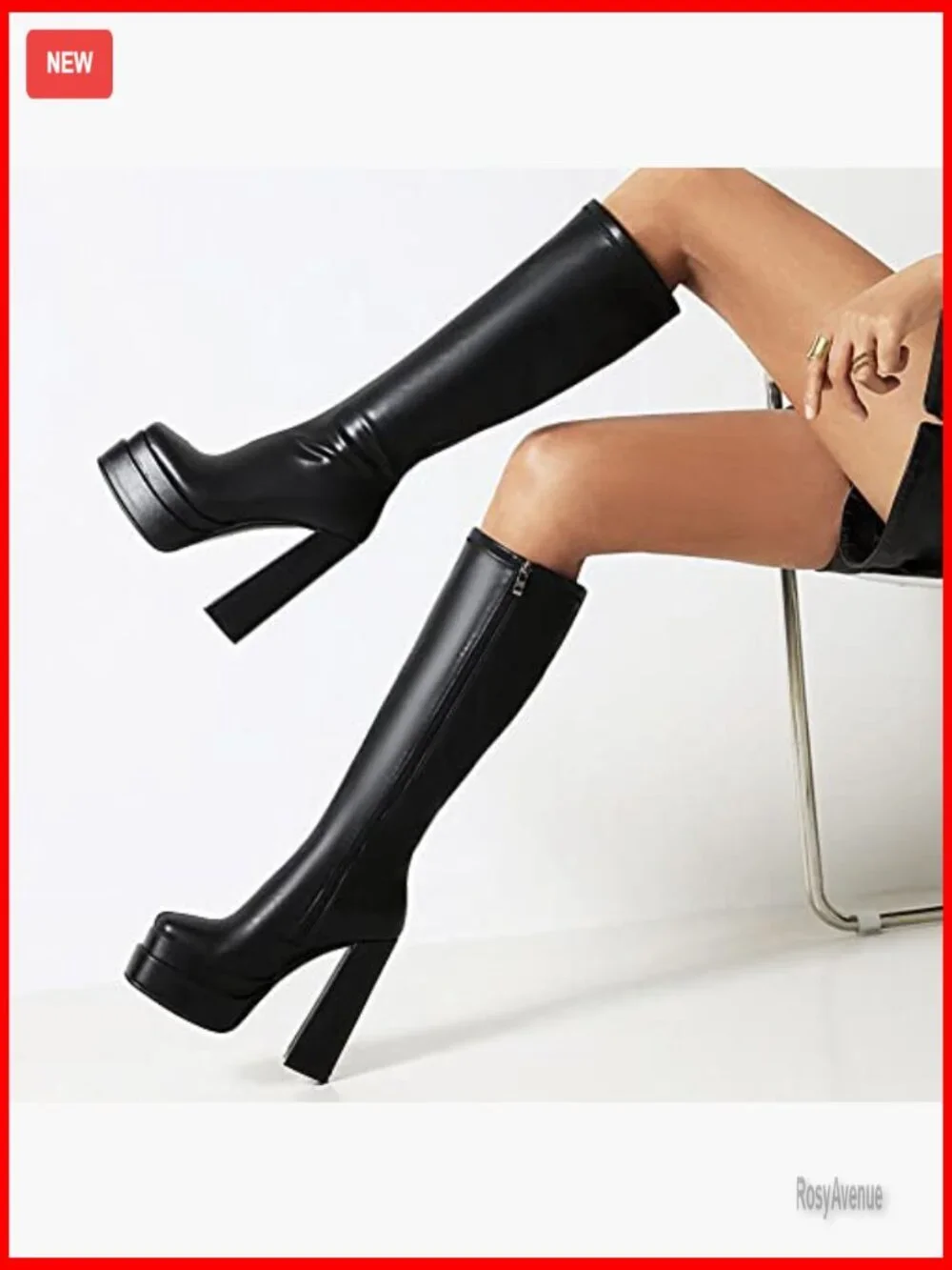 White Platform Knee High Boots Chunky Heel Stretch GoGo Boots Women